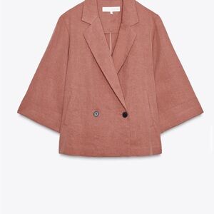 Zara Double-Breasted Blazer with French Sleeves in Dusty Rose